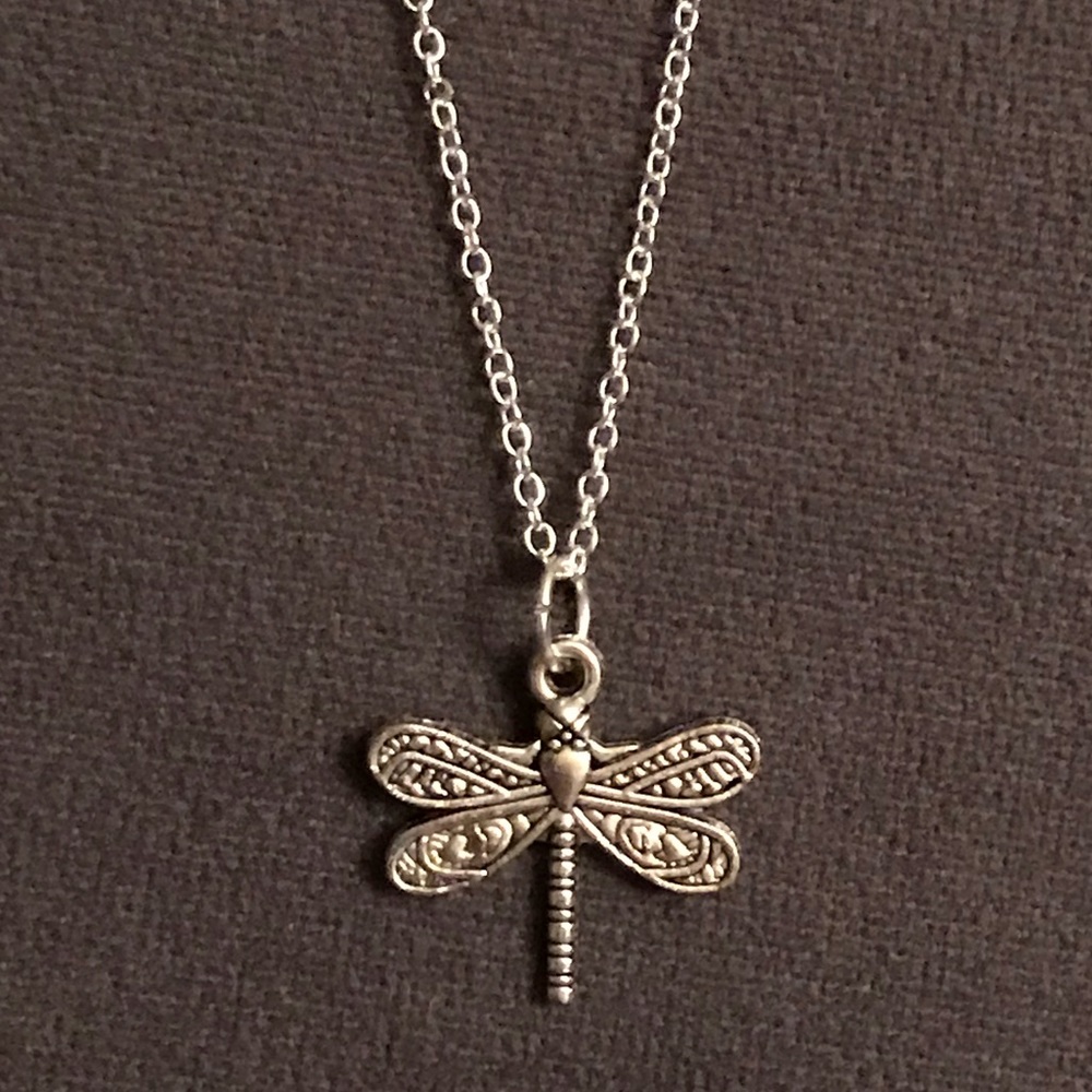 Handmade silver dragonfly necklace